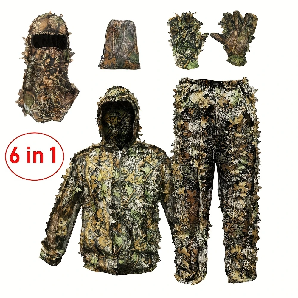 (For Height 100-190cm/3.3-6.2ft) Breathable Camouflage Hunting Suit For Men – Lightweight And Hooded Wild Leafy Design Hunter Airsoft