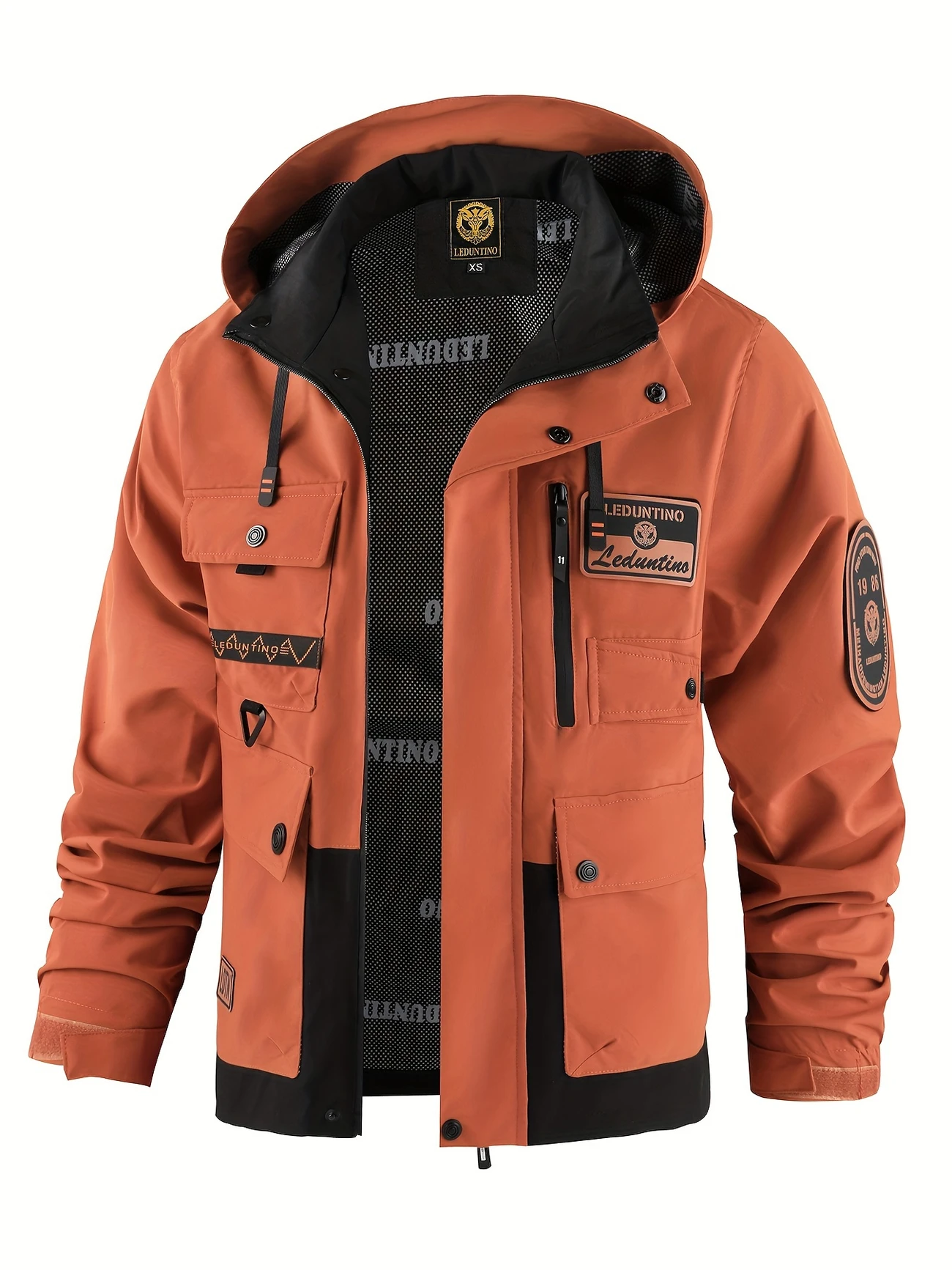 Men’s Spring Autumn Hooded Jacket – Windproof, Warm Outdoor Coat with Detachable Hat, Multi-Pocket Cargo Design, Zipper Closure, Color Block Style, Leisure Style, Conventional Version