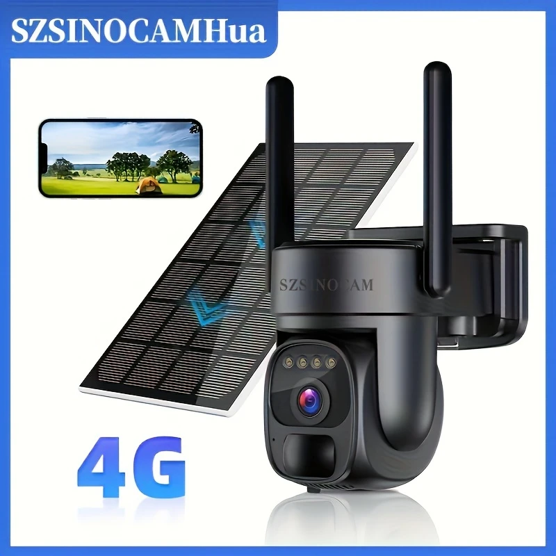 SZSINOCAM 4G LTE Solar Security Camera with SIM Card – Wireless, 2K HD PTZ, Night Vision, Motion Detection, 2-Way Audio, SD & Cloud Storage, EU Countries Only, Built-In 4G LTE SIM Card, Wall-Mounted, Battery Powered, Non-Waterproof, 1080p Resolution, Outdoor Use, Motion Detection Cameras for Surveillance