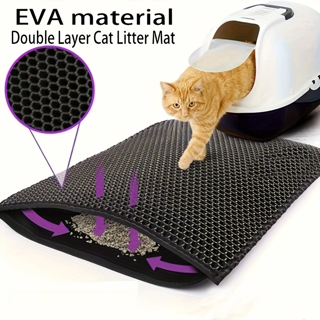 Extra Large Double Layer EVA Cat Litter Mat – Anti-Slip, Washable, Waterproof, Odor Control, Easy to Clean – Perfect for Cat Litter Boxes, Pet Mess Protector | Washable Cat Mat | Durable Cat Mat