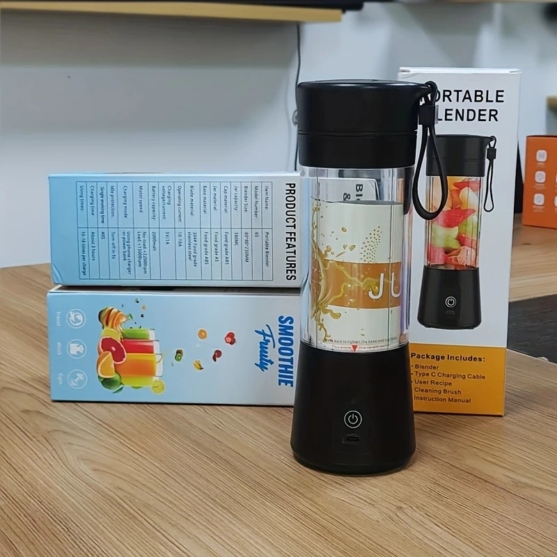 380ml Portable USB Rechargeable Blender – Compact Handheld Juicer for Smoothies and Fresh Juices, BPA Free, 2000mAh Lithium-ion Battery, Includes Charging Cable, Perfect for Travel, Fresh Juicer|Stylish Modern Design|Food Grade PP, Smoothie Blender
