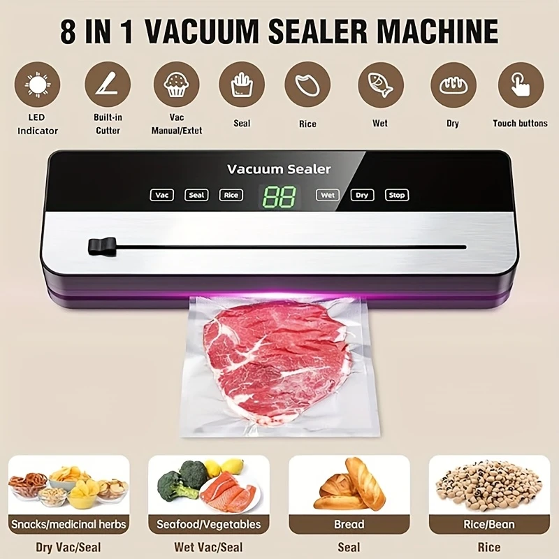 SENBOWE Vacuum Sealer Machine with Touch Screen, Wet/Dry Food Packaging, Enhanced Cutting Function, European Plug Standard, 100-240V, for Plastic and Food Storage