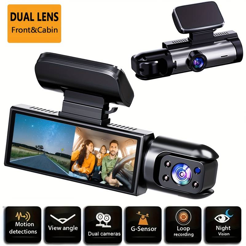 ZKCAMSPY Dual Lens Car Dash Cam 8.03cm Front & Inside 1080P HD Night Vision with G-Sensor