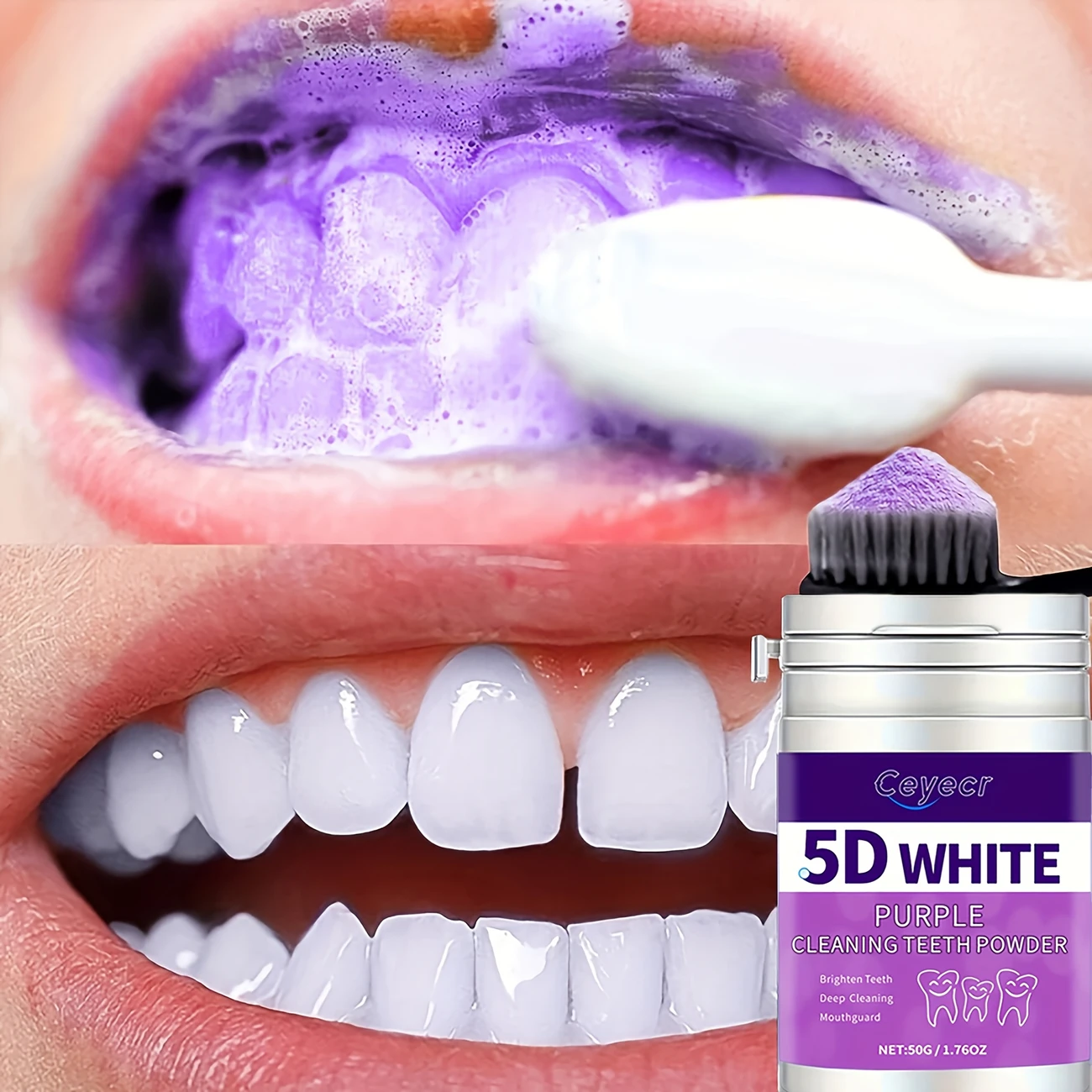 1 pack of purple teeth whitening powder, natural deep cleaning and breath freshener, suitable for both men and women, perfect for daily use and travel
