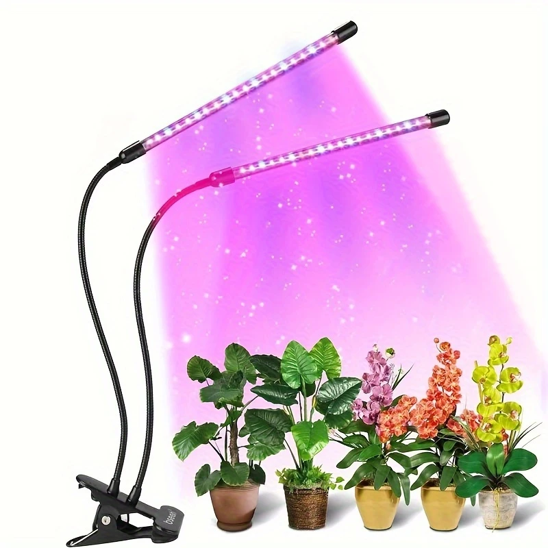 USB LED Plant Grow Light with Dual 6000K Full Spectrum White and Red LEDs for Indoor Plants, 5 Levels Brightness Adjustable, Auto On/Off by Time (4, 8, 12 Hours – Black