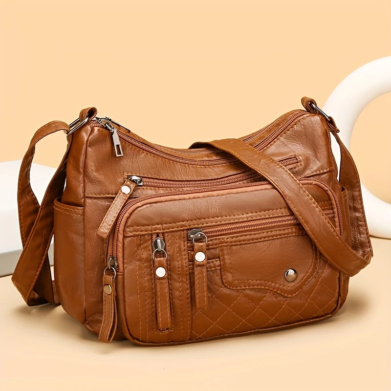 Large Capacity Nylon Shoulder Bag with Adjustable Strap, Anti-Theft Zip Closure – Available in Light Brown, Light Gray, Red, Black