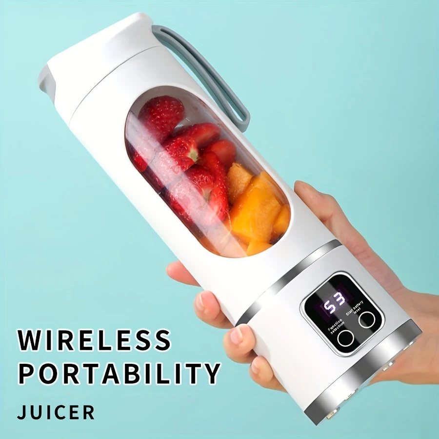 1pc USB Rechargeable Portable Fruit Juicer – 15.22oz Compact Mini Ice Crusher with 10 Blades, Adjustable Speeds, Easy Cleaning for Smoothie, Milkshake and Travel, Digital Display, ABS Food Grade, Perfect for Freshly Made Juice and Refreshing Refreshments
