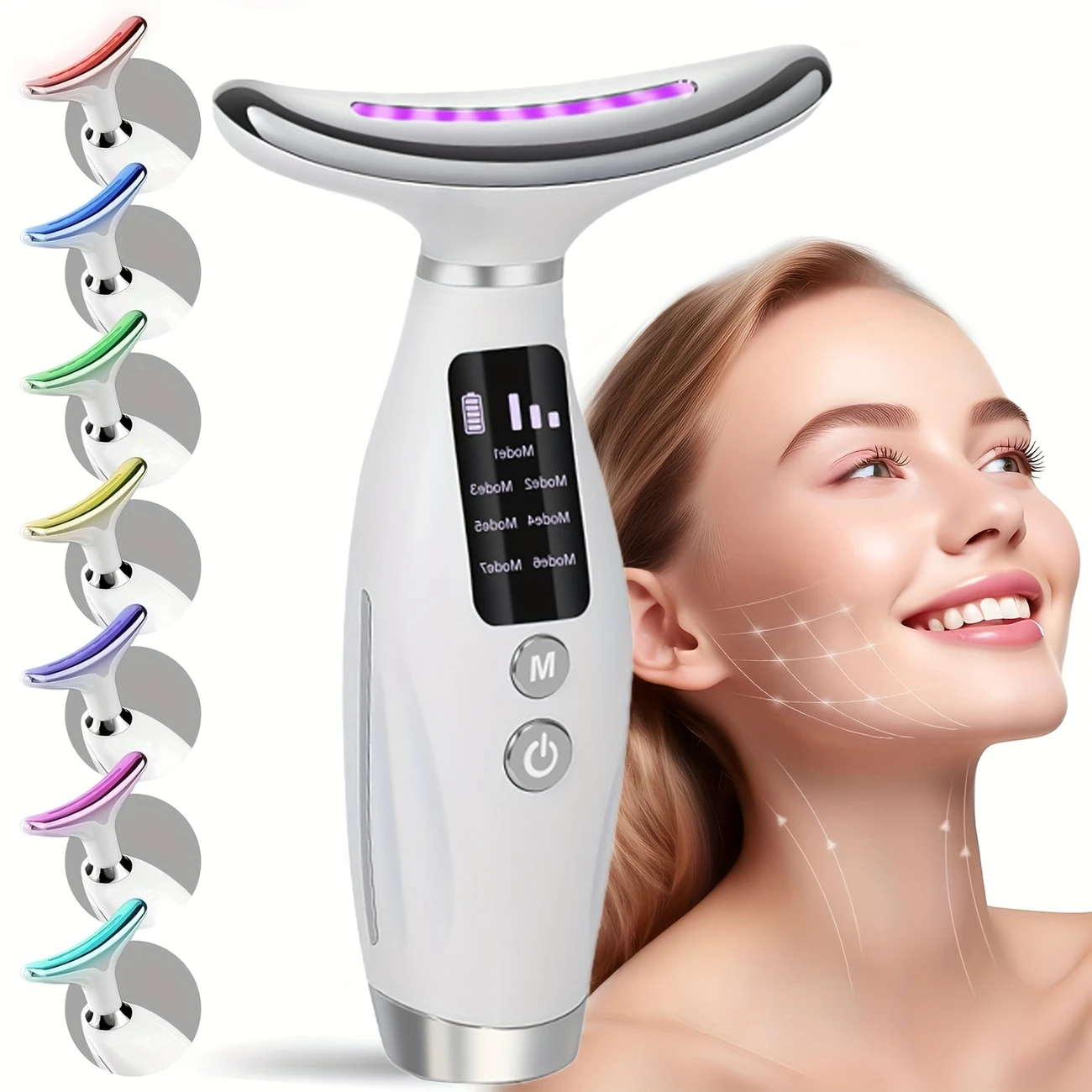 Rechargeable LED Face and Neck Massager with 7 Colors – USB Charging, 400mAh Lithium Battery – Skin Care Tool for Women, Perfect Mother’s Day Gift, Neck and Face Massager, Facial Massager