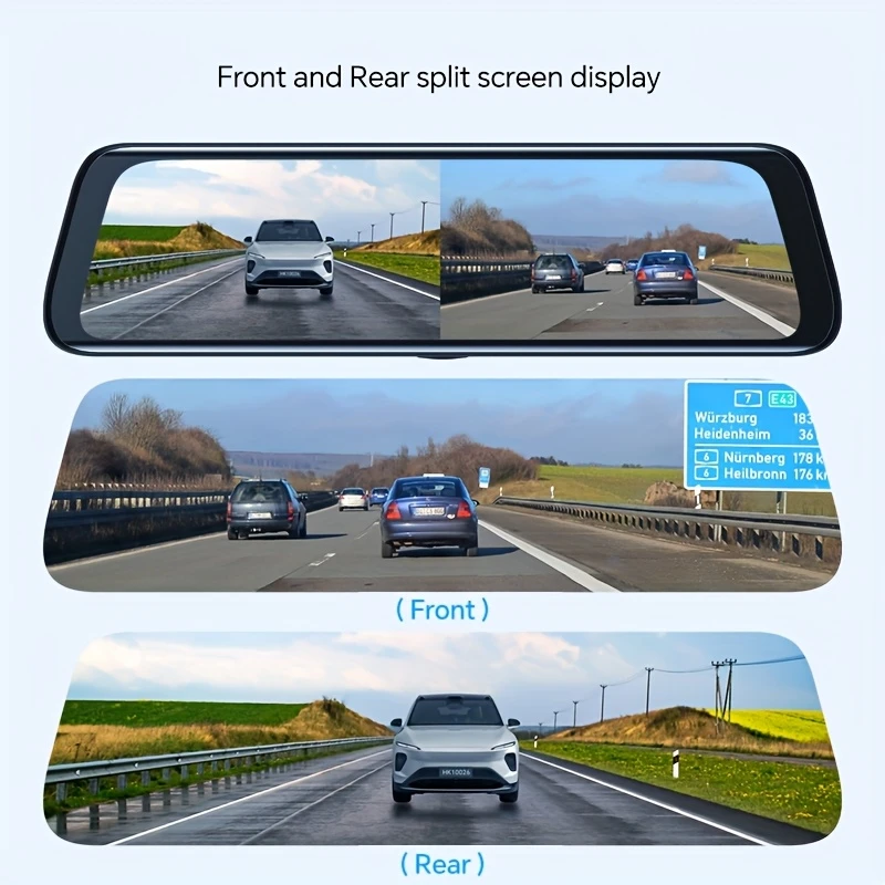 10-Inch Touch Screen Rearview Mirror Dashcam, 1080P Full HD Vehicle Backup Camera with Night Vision, Loop Recording, 24/7 Parking Monitor, 32GB Free Card Included, Car Safety Camera|Night Vision Camera|Loop Recording Camera