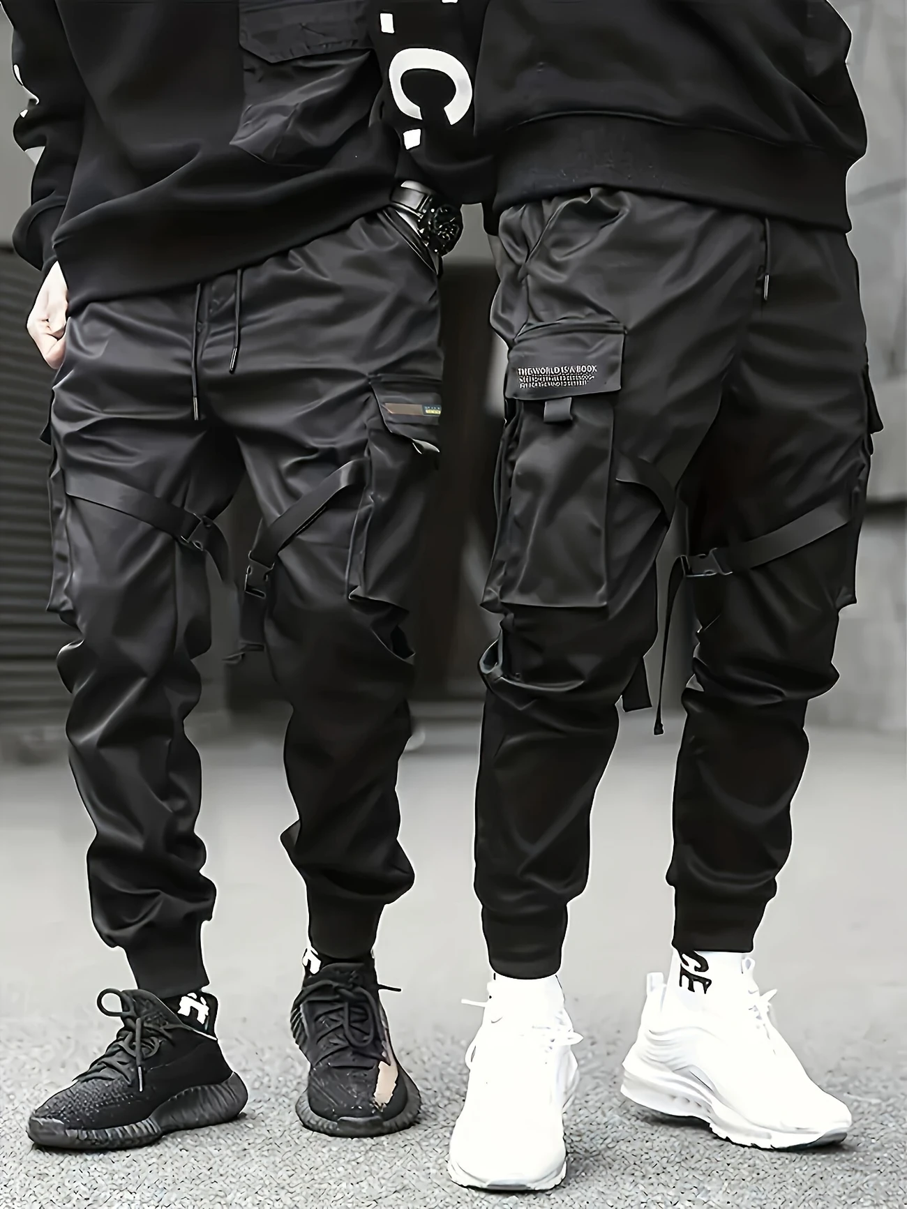 Men’s trousers with many pockets, decorative belt pants for spring-autumn outdoor activities