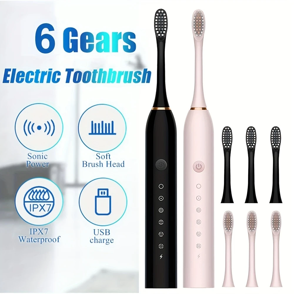 Ultrasonic Automatic Sonic Electric Toothbrush with USB Charging and Replaceable Brush Heads