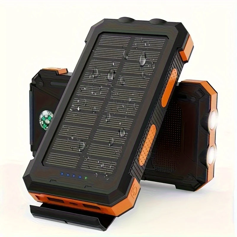 1pc, 7000MAH Portable Solar Power Bank External Battery Charger with Strong LED Light And 2 USB Charging Ports for Outdoor Camping, Hiking, And Emergency Use.