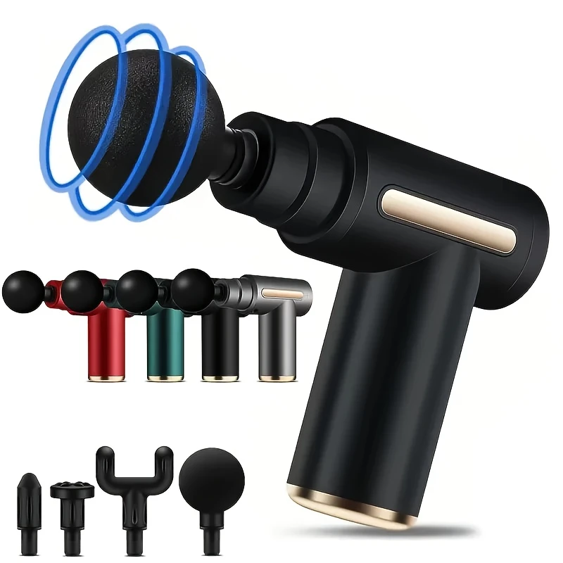 Portable Fascia Massager with 4 Interchangeable Heads, 6 Muscle Dispersion Modes, USB Charging, Various Colors Available – Perfect Gift for Father’s Day and Valentine’s Day, Mini Massager