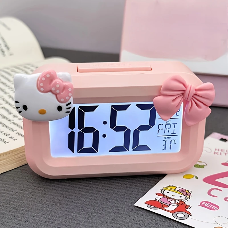 Pink Sanrio Hello Kitty Alarm Clock with Large Display – Cute Anime Nightstand Desk Decor, Perfect for Dorms and Bedrooms, Adorable Gift Idea, Cute Alarm Clock