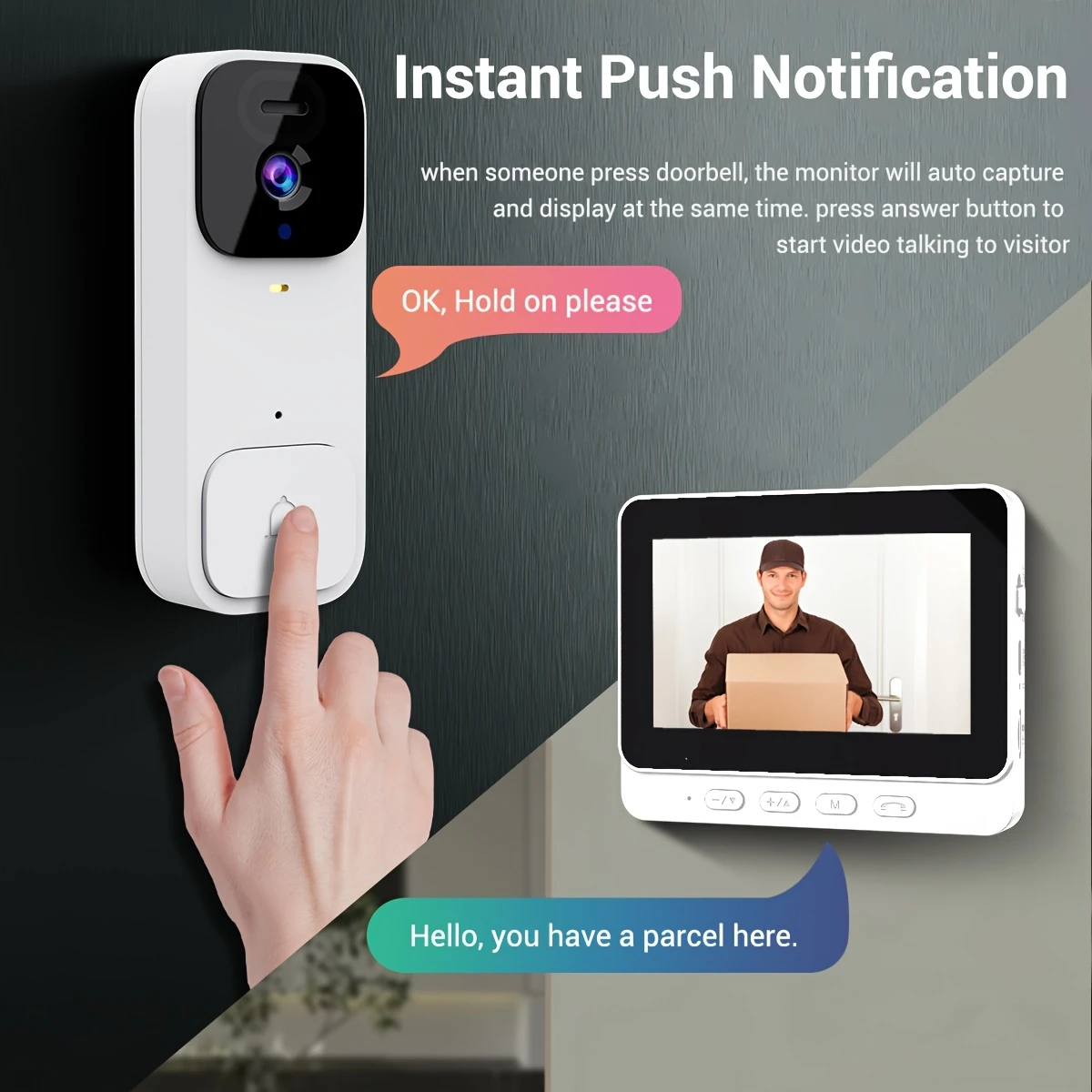 1 Set, True Wireless Video Doorbell, 480P Camera Pixel, with 10.92 cm Screen Real Time Indoor Monitor, No App Required, No Network Required, Friendly Using for Elders, Support SD Card Slot Saving Images & Videos, Local Storage