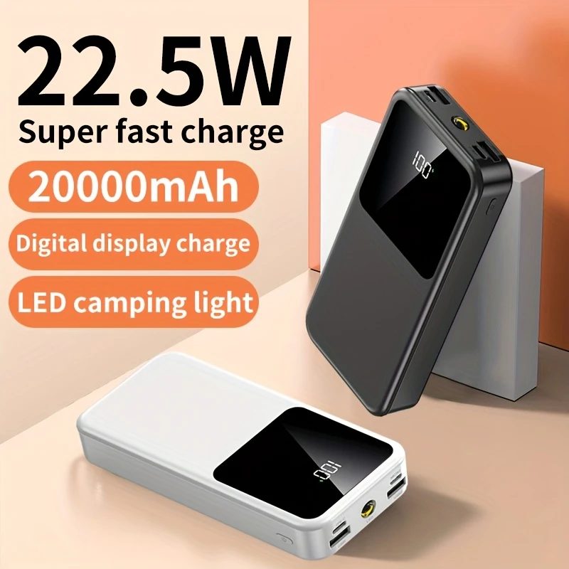 20000mAh Power Bank, 22.5W/PD20W Super Fast Charging, with LED Battery Display, Built-in LED Light, Dual Input and Output, Compact Portable Mobile Phone Charger