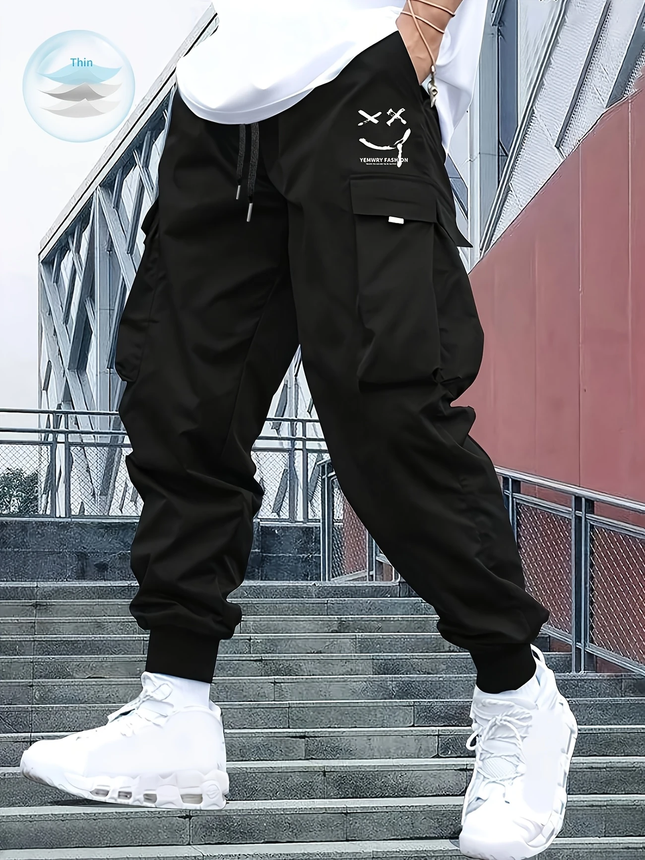 Street Style Men’s Casual Non Stretch Footed Cargo Pants With Drawstring For Casual Daily Wear, Spring And Fall