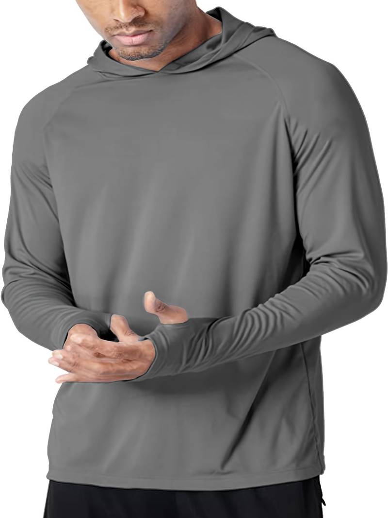 Men’S Sun Protection Hoodie Shirt – Polyester 100% Long Sleeve Rash Guard for Fishing, Hiking