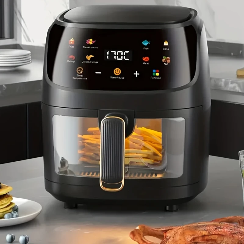 6-Quart Air Fryer, 1350W Electric Hot Air Fryer with 8 Preset Modes, European Plug, 220-240V Touch Screen Display, Stainless Steel Basket, Grill, Fry, No Battery – Dishwasher Safe Parts