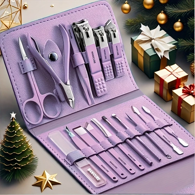 16-piece premium stainless steel manicure and pedicure set – modern straight edge nail clipper set, nail file, ear tweezers, scissors – professional tools for travel and beauty care