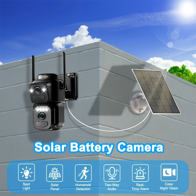 SZSINOCAM 2.4G/5G Wifi Solar Camera – 1080p Dual Lens, 355° View, Night Vision, Two-Way Audio, Pet Monitoring, Rechargeable 9000mAh Battery, Outdoor Home Security, Outdoor Security Camera | Dual Lens Camera | Solar Powered Camera