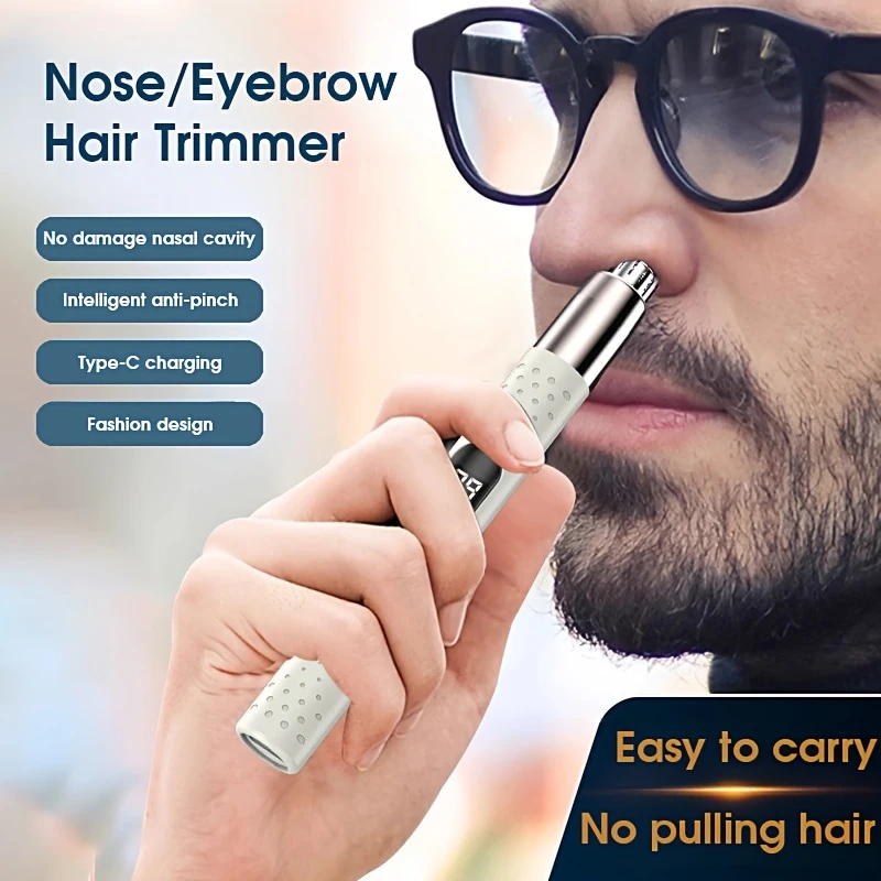 Portable electric nose hair trimmer, stainless steel cutting head, no hair pulling and no pain, fashionable and simple for both men and women, USB charging, suitable for trimming nose, eyebrow and ear hair