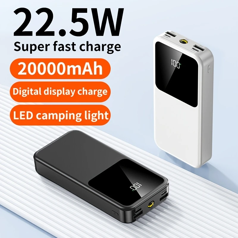 20000mAh Power Bank, 22.5W/PD20W Super Fast Charging, with LED Battery Display, Built-in LED Light, Dual Input and Output, Compact Portable Mobile Phone Charger