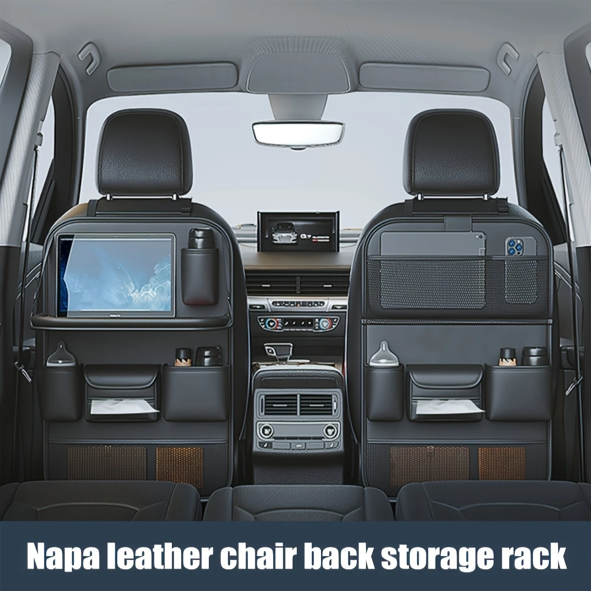 1pc PU Leather Car Back Seat Organizer