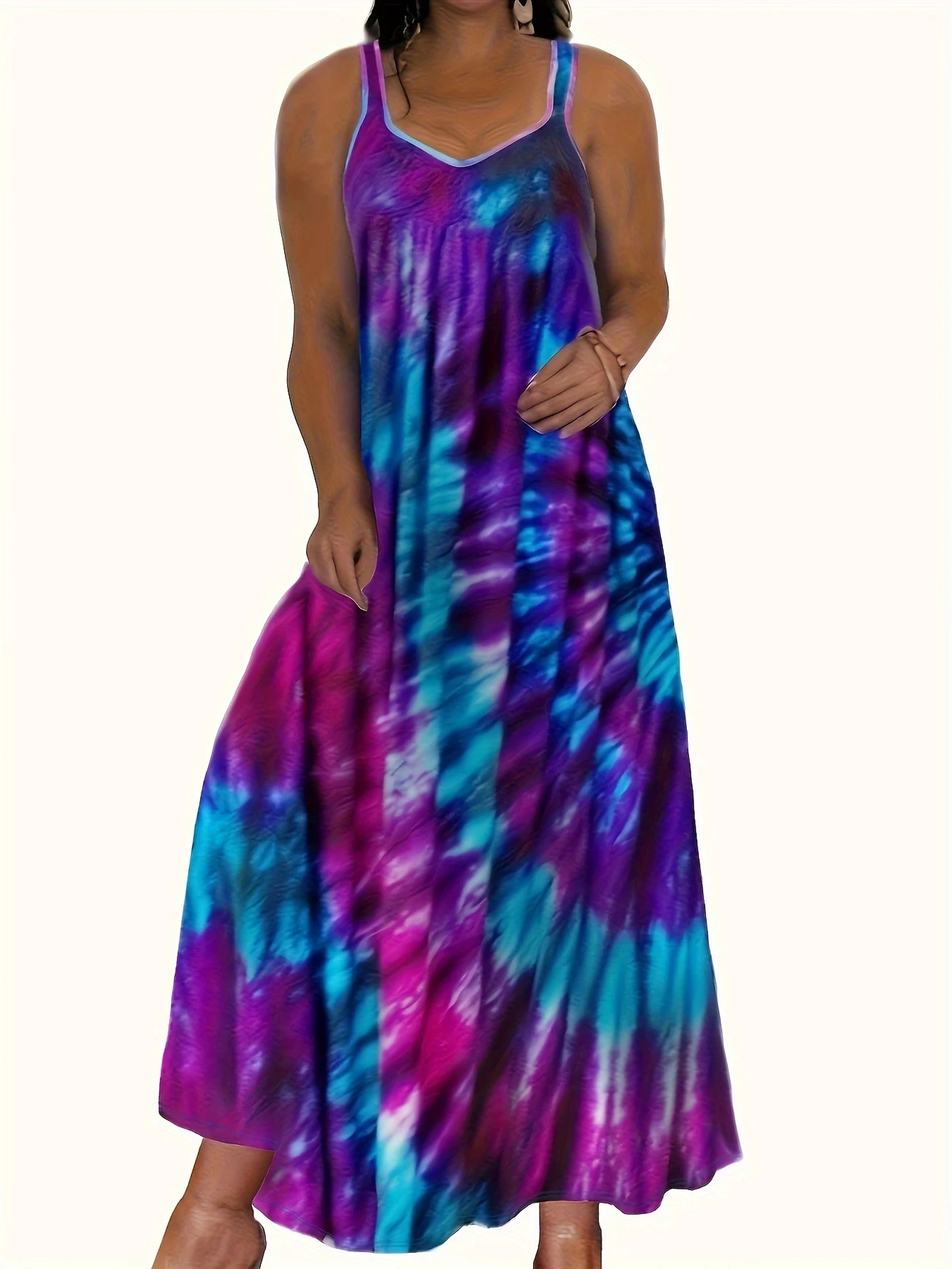 Plus Size Printed Stretch Dress, Sleeveless Dress For Spring And Summer, Plus Size Women’s Clothing