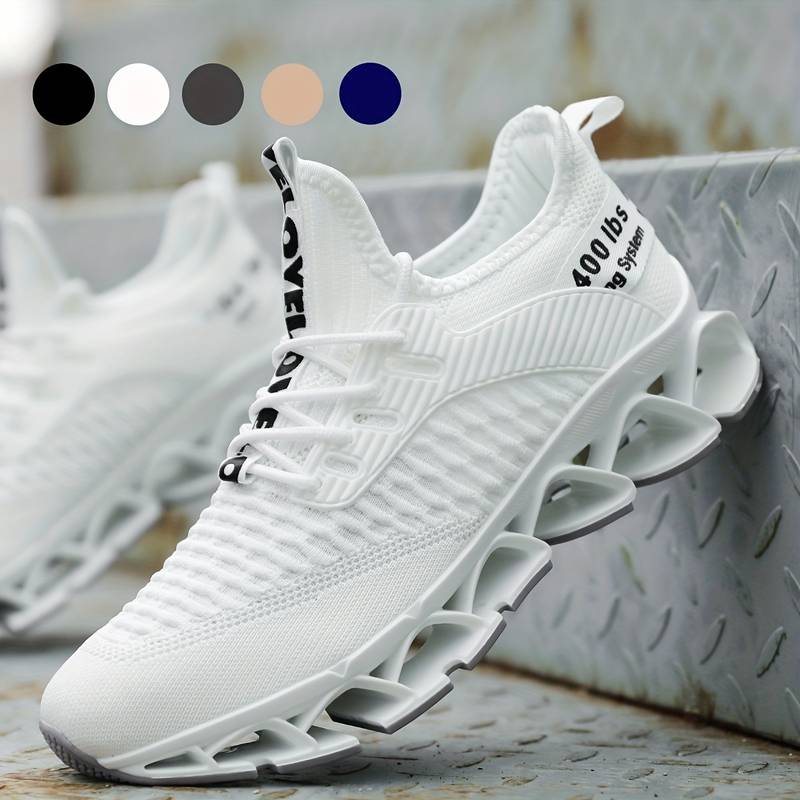 Men’s Casual Sports Shoes with Geometric Fabric Upper and Lace-Up Closure, Rubber Sole