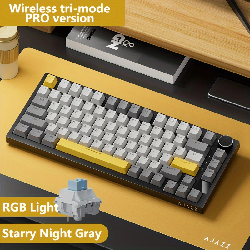 AJAZZ AK820PRO 75% Hot-Swappable Gasket Mechanical Keyboard, Featuring a TFT Display, a Large 4000Mah Battery, And Three Connection Modes: BT/2.4G/USB, with RGB Lighting And Gift Switch, Available in Trendy Colors.