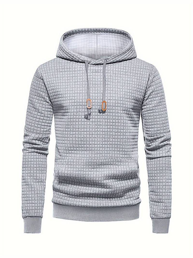 T&C Men’s Athletic Hoodie – Navy Blue, Waffle Knit Fabric, Stretchy Polyester Blend with Ribbed